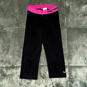 Nike Pro Dri-Fit Capri Leggings Women Small Black Pink Elastic Waistband Stretch